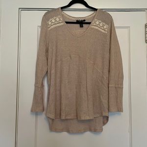 Style & Co Lace Embellished Long Sleeve V-Neck Top